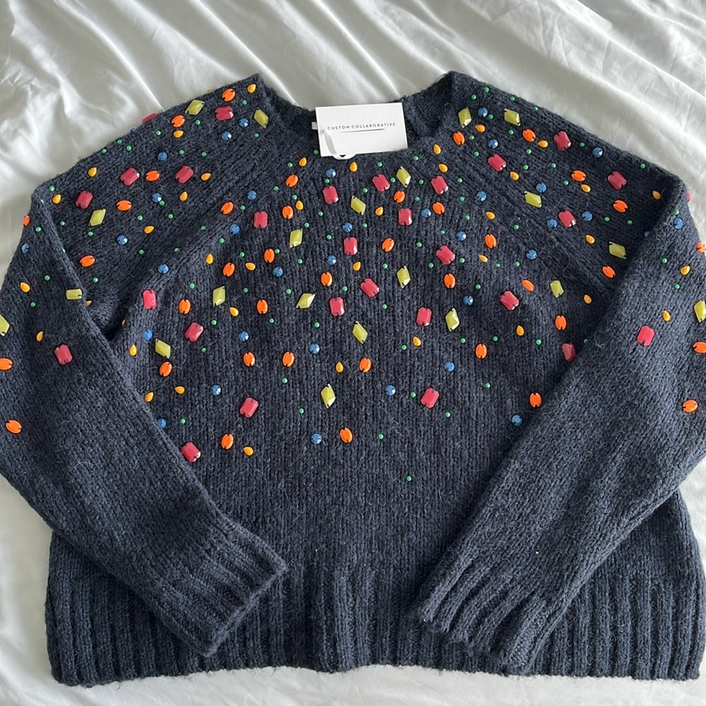 Hand-beaded alpaca wool sweater